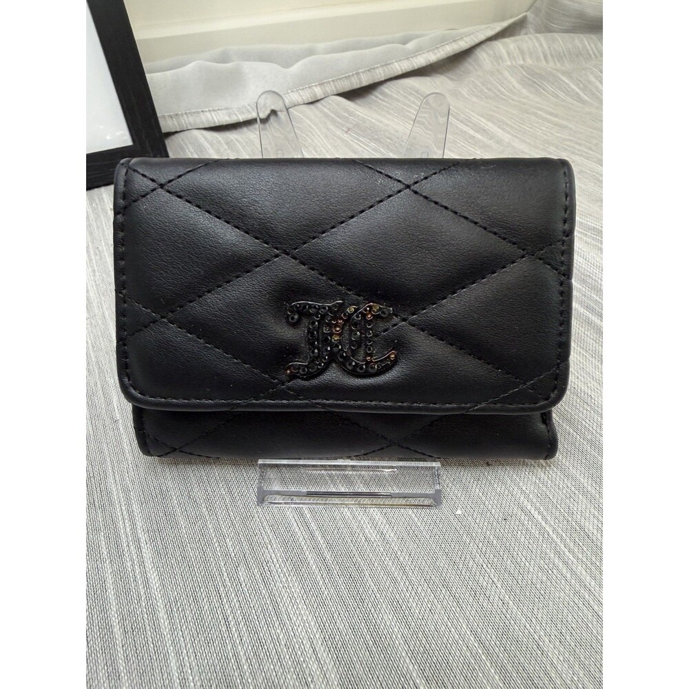 Juicy Couture Black Quilted Trifold Wallet JC Rhinestone